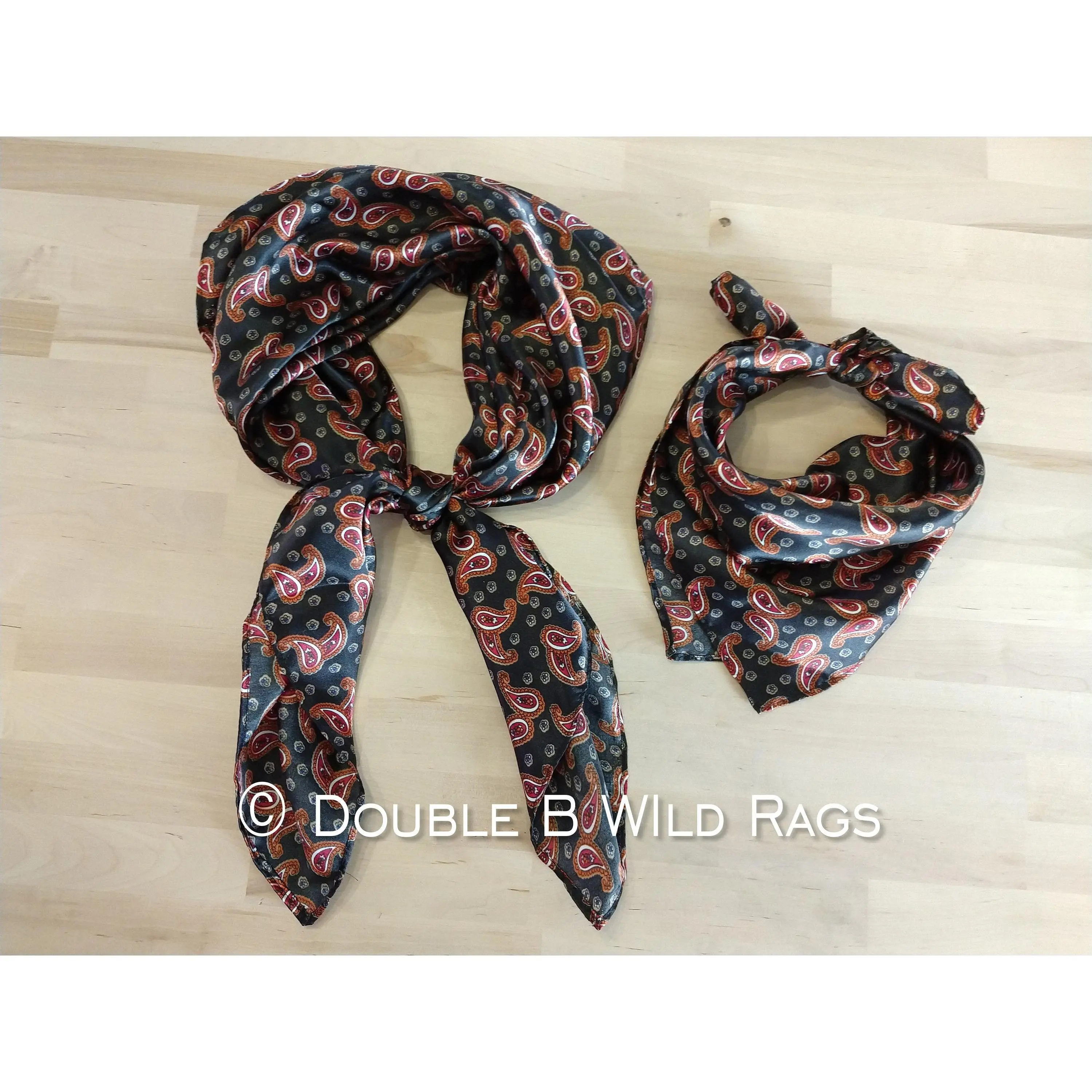 WILD RAG PAISLEY 102 Black, Burgundy, and Copper western neck scarf bandanna by Double B Wild Rags