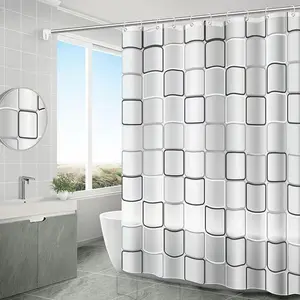 1 Count Lightweight Shower Curtain Liner with Plastic Hooks & Rust-Resistant Metal Grommets, Plaid Plastic Waterproof Bath Curtain, Bathroom Partitions Accessories, Bathroom Shower Equipment, Hanging