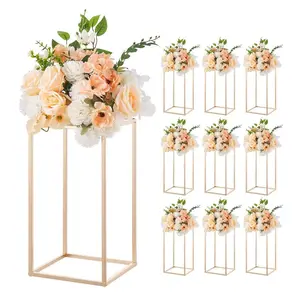 VEVOR Wedding Flower Stand, 10PCS 15.75-inch Column Flower Stand, Floral Stands with Acrylic Laminate, Gold Rectangular Floral Display Rack for Wedding, Party, Birthday, Home, Gold Centerpiece Stands