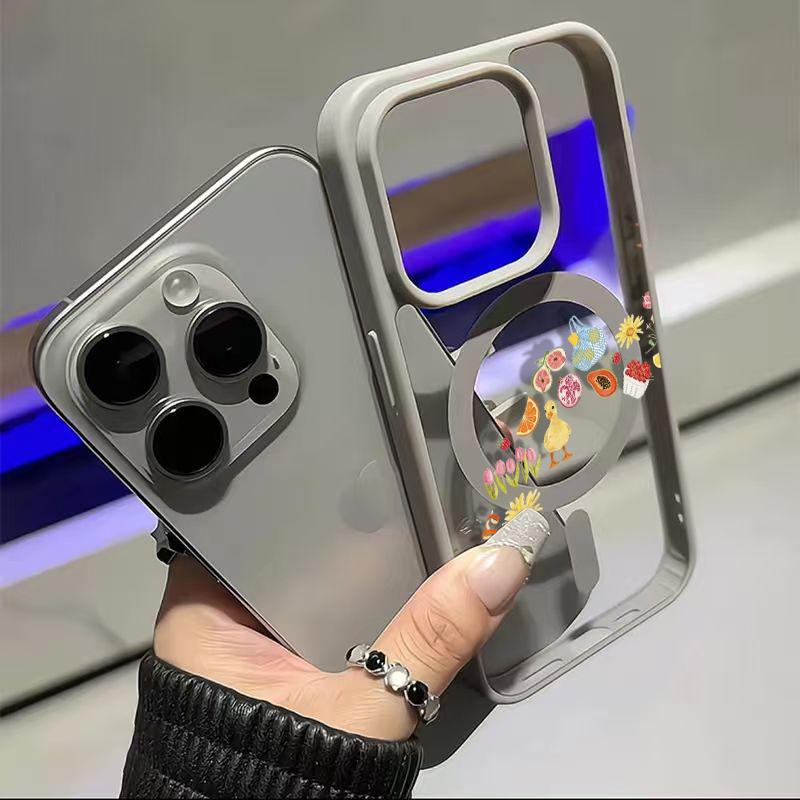 Adorable Duck Surrounded By Colorful Fruits Phone Case Featuring A Soft Tpu Back With Built-In Strong Magnet Ring, Blending Smooth Macaron Texture With Secure Magsafe Compatibility For iPhone 17 16 15 14 13 12 11 X XS