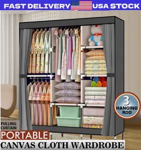 71" Portable Closet Organizer Wardrobe Clothes Rack Storage Holder w/ Shelf