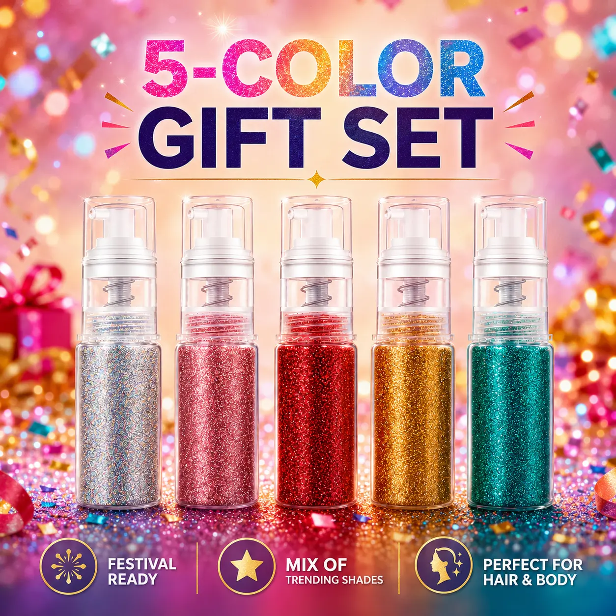 Holographic Glitter Spray, Fine Shimmer Mist for Hair & Body, Sparkle Spray for Face, Parties, Festivals & Makeup Looks