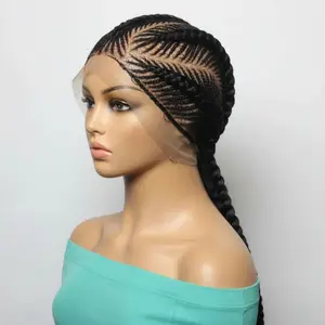 Black Braided Wig. Long Jumbo Cornrow Braids. Full Lace Baby Hair, Lemonade Braids.
