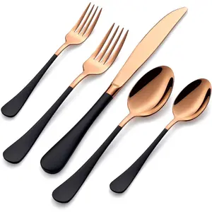 20-Pieces Rose  and Black Silverware Sets for 4,Black Handle Stainless Steel Cutlery Set, Include Forks Spoons and  Set, Dishwasher Safe Utensil Sets for  Restaurant