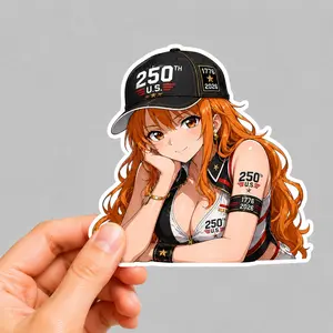 Anime Girl 250th U.S. Vinyl Sticker, Patriotic Cute Nami Anime Waifu Decal, Car Laptop Phone Decor