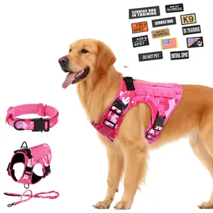 Tactical Dog Harness Leash Collar Set with 12 Patches Adjustable Dog Vest for Medium Large Dogs Tactical Dog Harness Leash Collar Set with 12 Patches Adjustable Dog Vest for Medium Large Dogs