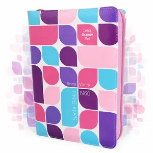 Biblia con Cierre Compacta Letra Grande 11 puntos RV1960 imit piel tricolor turquesa rosa purpura con indice y canto pintado