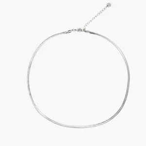 en route 3mm Herringbone Chain Necklace in Silver, Sleek Flat-Link Design with Polished Finish, Waterproof & Tarnish-Free for Everyday Wear, Effortless Layering Staple for Casual to Chic Outfits