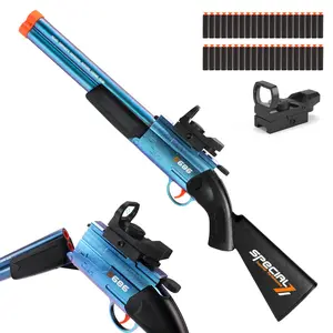 JH2067 Blue Double Barrel Foam Dart Blaster Toy Set, Switchable Single & Dual Play Modes, Long Stock Style Design, Outdoor Sports Play Toy Gift for Teens Ages 14+