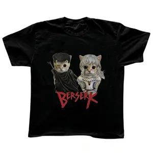 Berserk Cat T-Shirt, Anime Graphic Tees , Unisex Tshirt, Fashion Trends Shirt, Gifts Shirt, Menswear Womenswear Streetwear, Aesthetic, Heavyweight Cotton Comfort Top Regular Fit Y2k Outfit Outdoor Affliction Clothes