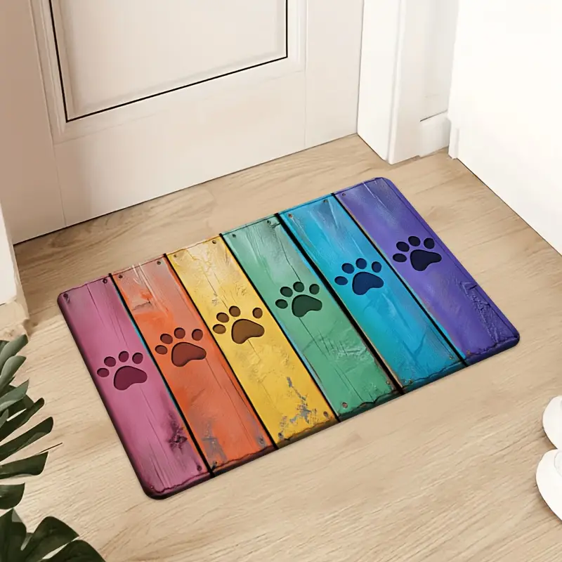Vibrant Rubber Doormat - Animal Design, Bold & Bright Colors, Anti-Wear Protectant Area Mat, Paw Print Rainbow Pattern for Pets, Ideal for Entryways & Balconies, Animal Design Doormats, Anti-Wear Protectant Doormats