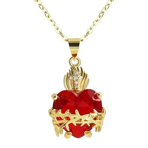 1PC Jesus Sacred Heart Pendant Necklace, Cz Heart Jesus Charm, Unisex Party Jewelry, Perfect for All Occasions, Stainless Steel Chain, Faith Pendant Necklace