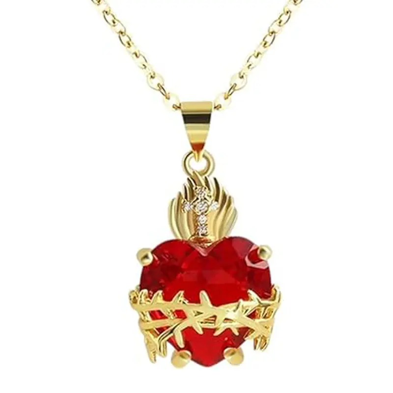 1PC Jesus Sacred Heart Pendant Necklace, Cz Heart Jesus Charm, Unisex Party Jewelry, Perfect for All Occasions, Stainless Steel Chain, Faith Pendant Necklace