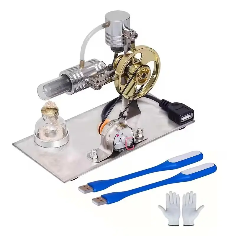 Mini L-Shaped Stirling Engine Model - Educational Science Toy with USB Output, LED Night Light, Heat Energy Function for Children Development, Experiments, Unique Desktop Decor/Decoration