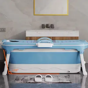 Plastic Bathtub - 1.48m Large-Capacity, Portable, Foldable Adult Bath Tub with Massage Roller