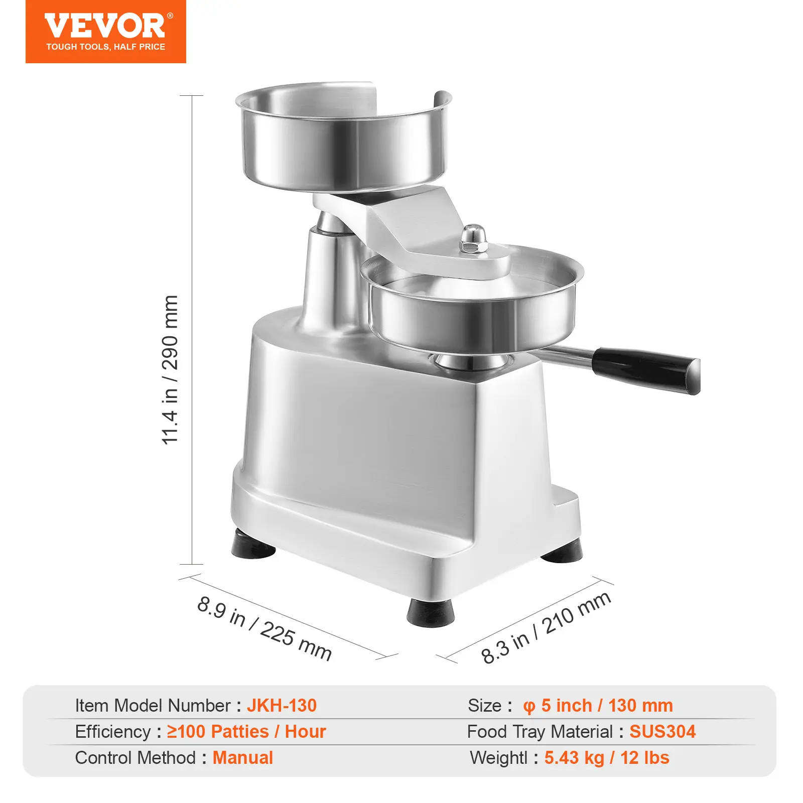 VEVOR Commercial Burger Patty Maker, 130mm/5inch Hamburger Beef Patty ...