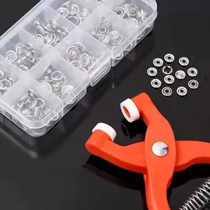 201-Piece Set with 200 Quick Snap Buttons and 1 Pliers, Durable Stainless Steel, Suitable for Clothing Hats Bags, Includes Installation Tools