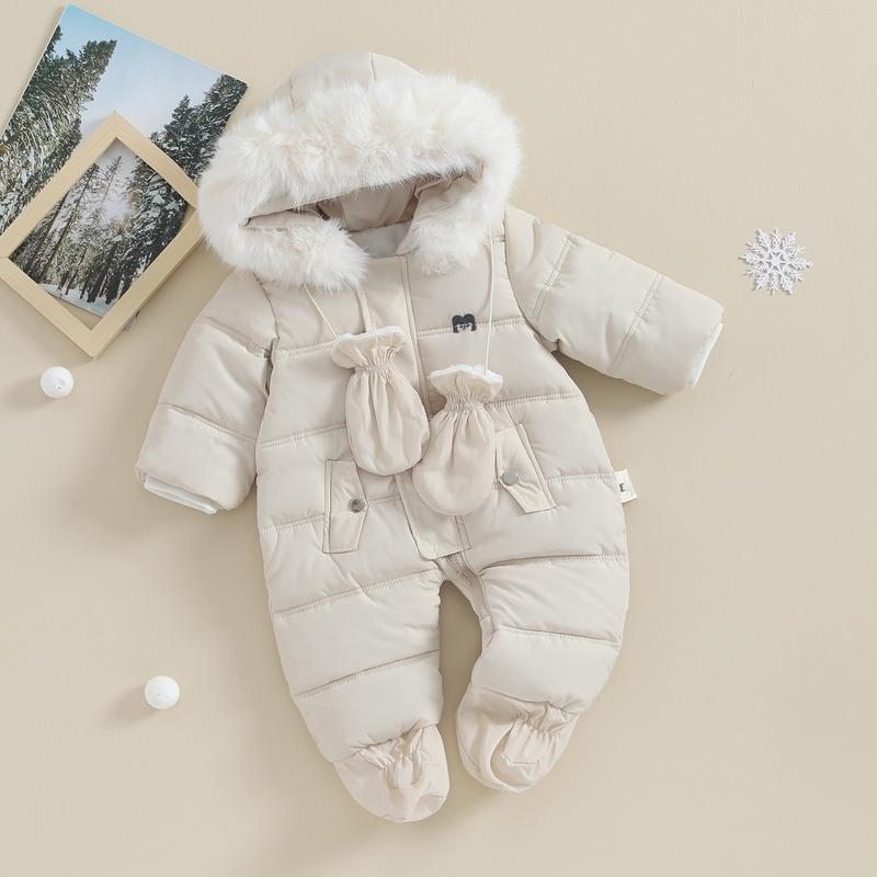 Baby Winter Snowsuit Infant Coat Romper Warm Outwear Hooded Puffer Jacket Footie Jumpsuit Bodysuit Boys Cotton Blend Multi-color Casual Outfit