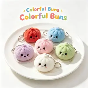 Cute Bao Plush Keychain, Mixed Color Chinese Steamed Bun Charm, Soft Kawaii Food Animal Pendant, Adorable Gift for Women and Teens