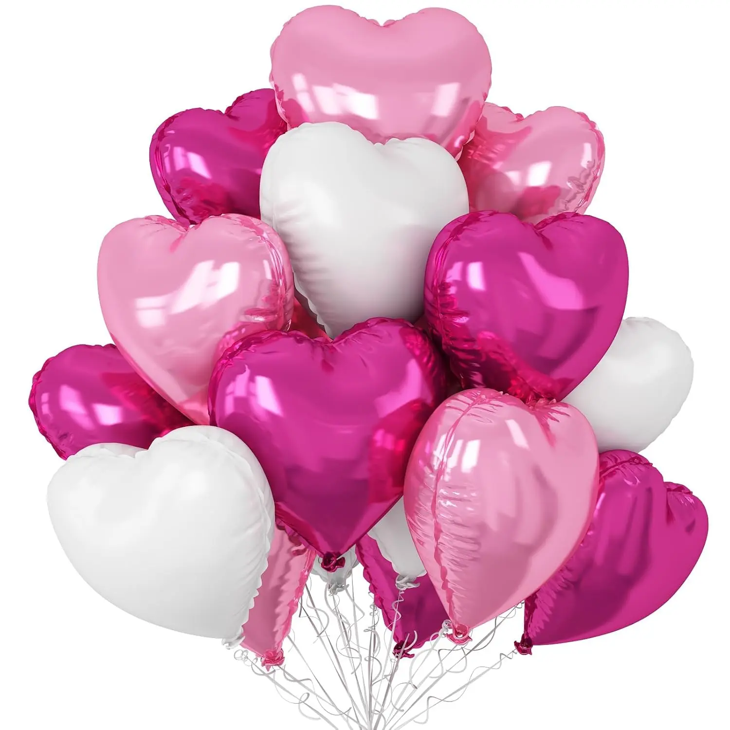 Hot Pink White Heart Balloons,12Pcs 18 Inch Light Pink Helium Foil Love Heart Shaped Balloons For Bridal Wedding Engagement Party Anniversary Birthday Baby Shower Valentines Day Decorations