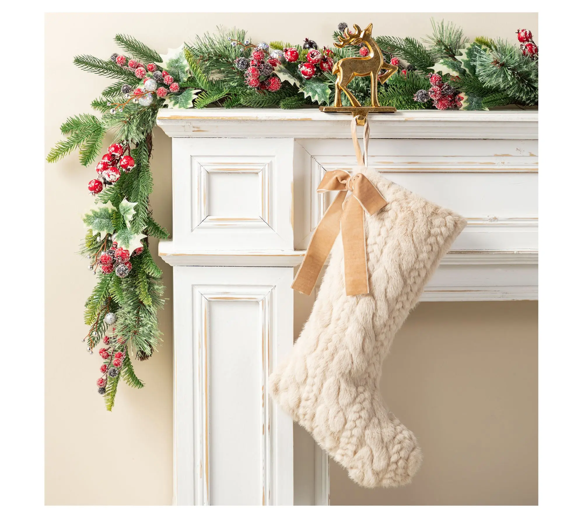 Glitzhome 21"L Faux Marten Fur Christmas Stocking with Bow