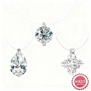 [New Invisible Choker] 1-5ct D VVS Moissanite Pendant S925 Silver Luxury Transparent Mermaid Tear Synthetic Diamond Necklace Bling Daily Jewelry Birthday Anniversary Gift
