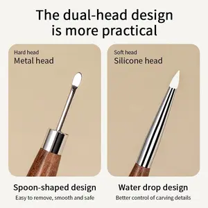 Wooden Double Head Nail Art Brush, Silicone Carving Pen, Nail Supplies, Carving Flower Painting Pen, Nail Art Tool