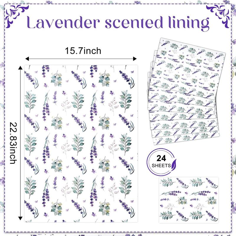 Geelin 24 Sheets Scented Drawer Liners for Dresser Non Adhesive Drawer Paper Sheets Fragrant Paper Liner for Shelf Closet Dresser Home Bedroom(Lavender Style)