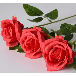 Red  Roses Artificial  10 count Real Touch Silk Faux Roses with Long Stems for  Wedding Hotel Office Centerpiece Decor