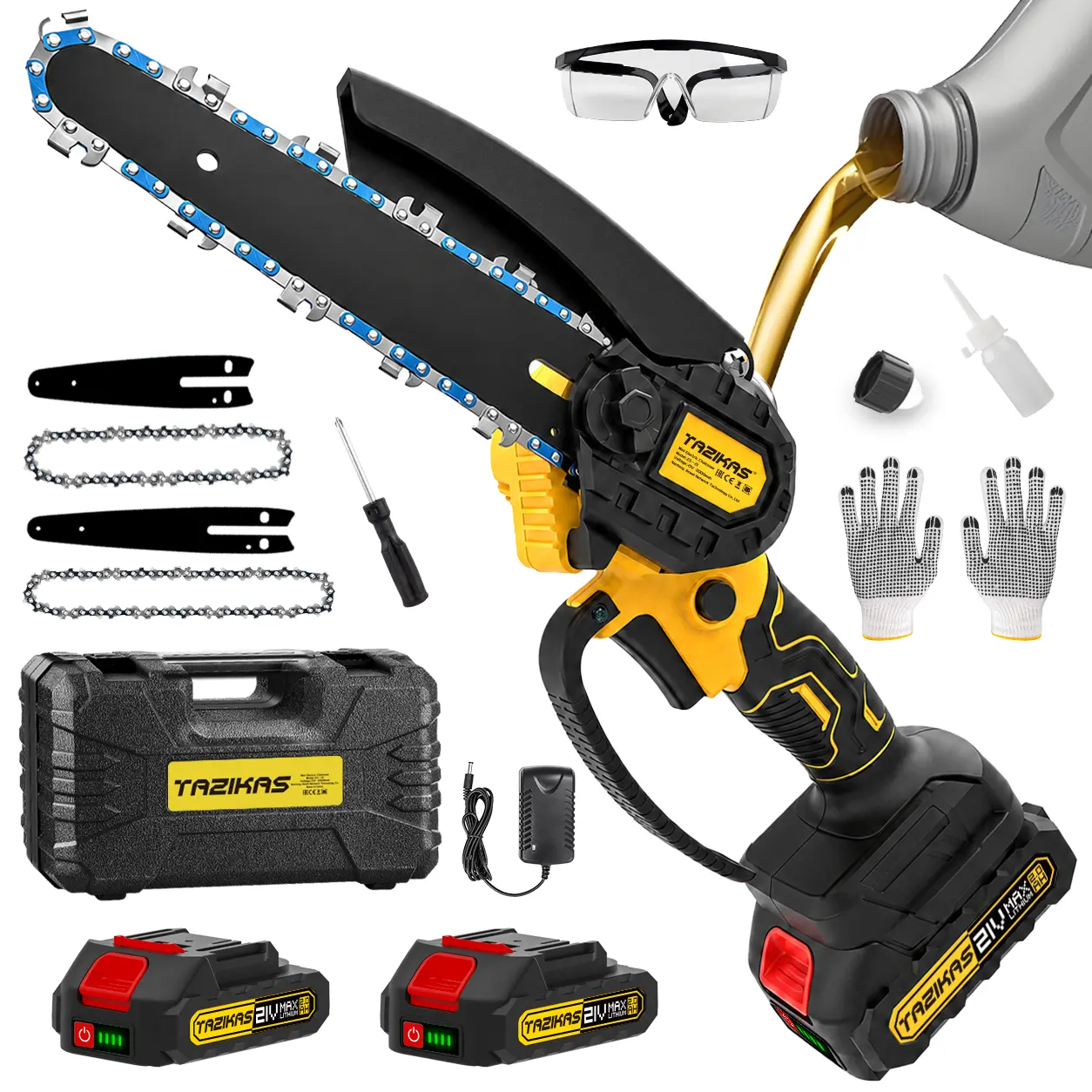 Battery-Powered Mini Chainsaw, Lightweight & Portable Plastic Handheld Chain Tool with Ergo Grip, Splash Guard, Security Lock, Optional Rechargeable Battery for Branch Cutting, Garden Use, Men’s Gifts