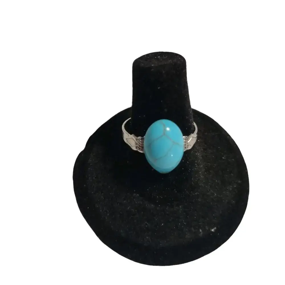 Silver plated Turquoise Natural Crystal Ring Nickel Free Material