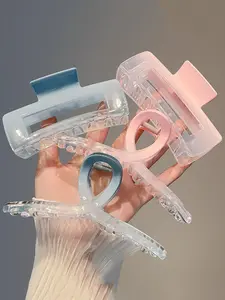 4pcs Jelly Gradient Color Transparent Square & Straight Claw Hair Clips Casual Y2k Hair Jaw Clip Hair Clamps Hair Clutch Hair Catcher Clip Hair Claws
