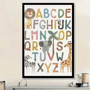 2D Flat, Jungle Animal Alphabet ABC Poster - A-Z Uppercase and Lowercase Matching, Rhyming Educational Wall Chart, Colorful Lion, Elephant, Giraffe, Zebra Print Canvas (40.01x 59.94cm )/Outdoor, 2D Flat