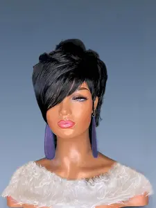 80s90s Mullet Hair Wigs, Pixie Cut Wig for Women, Pre Cut Wigs, Model Length 10a, Glueless, Full Machine Made, Natural, Soft Synthetic Hair