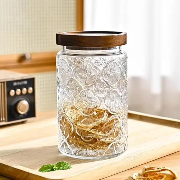 32oz Vintage Glass Jars With Lids, Airtight Food Storage Containers, Kitchen Canisters For Sugar, Coffee, Tea, Spice, Flour, Candy Cookie, Pasta, Cereal, Cute Decorative Jars