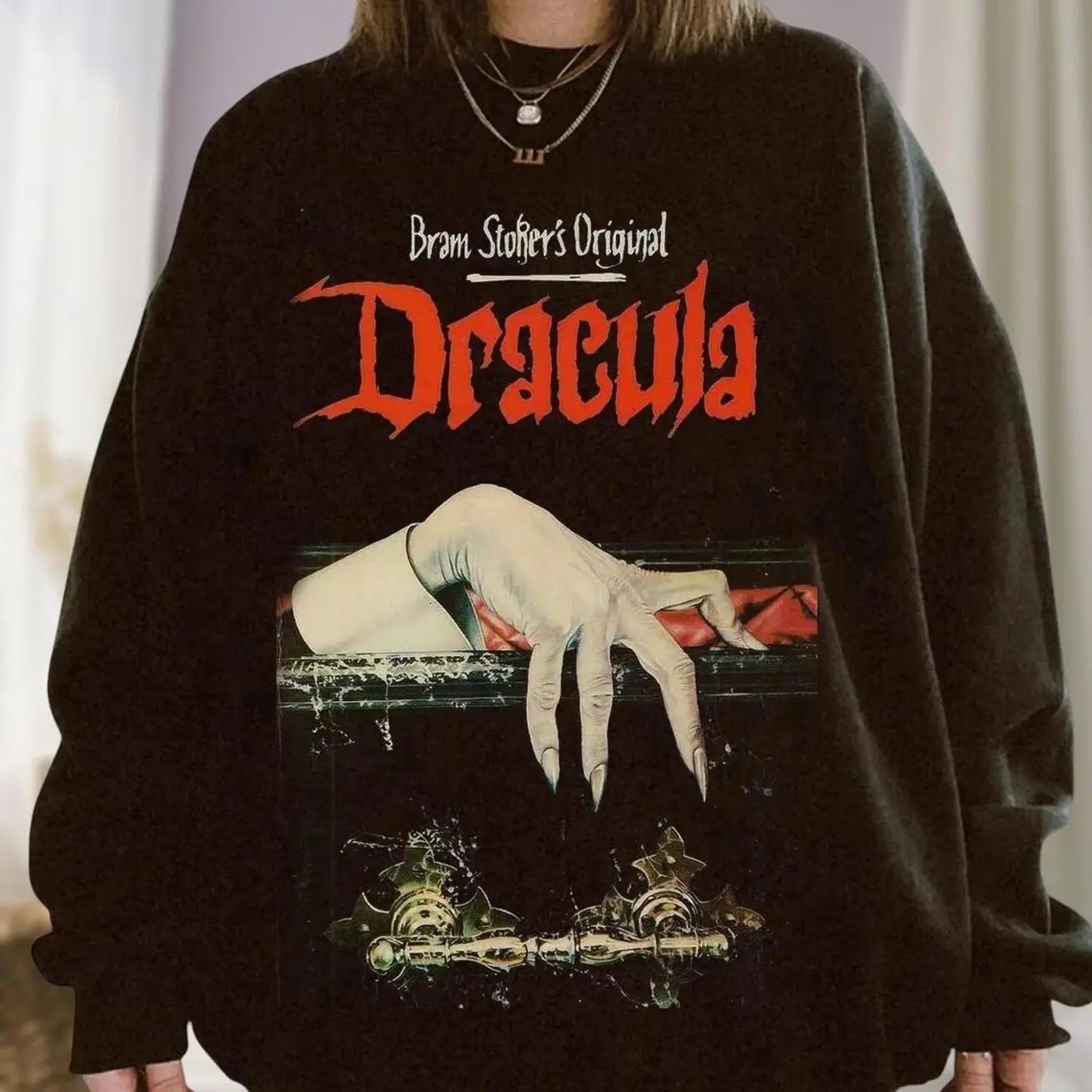 Women's Printed Round Neck Dracula Novel Gothic Tops - Halloween 2025 Scary Horror Clothes, Vintage Fabric T-Shirt Sweatshirt 4Y1