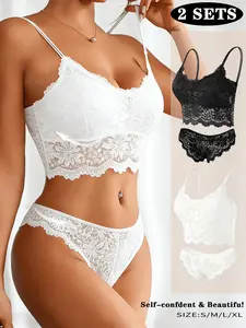 2SET Floral Lace Bra Set for Women, Backless Outfit Bra with Matching Knickers, Wireless Thin  Breathable Lingerie, Aesthetic Fairycore Underwear Set, Womenswear