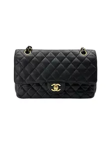 Pre-owned CHANEL leather Shoulder Bags Classic Flap Black Quilted Medium Size Flap Bag With Gold Buckle(12***53) CC2015