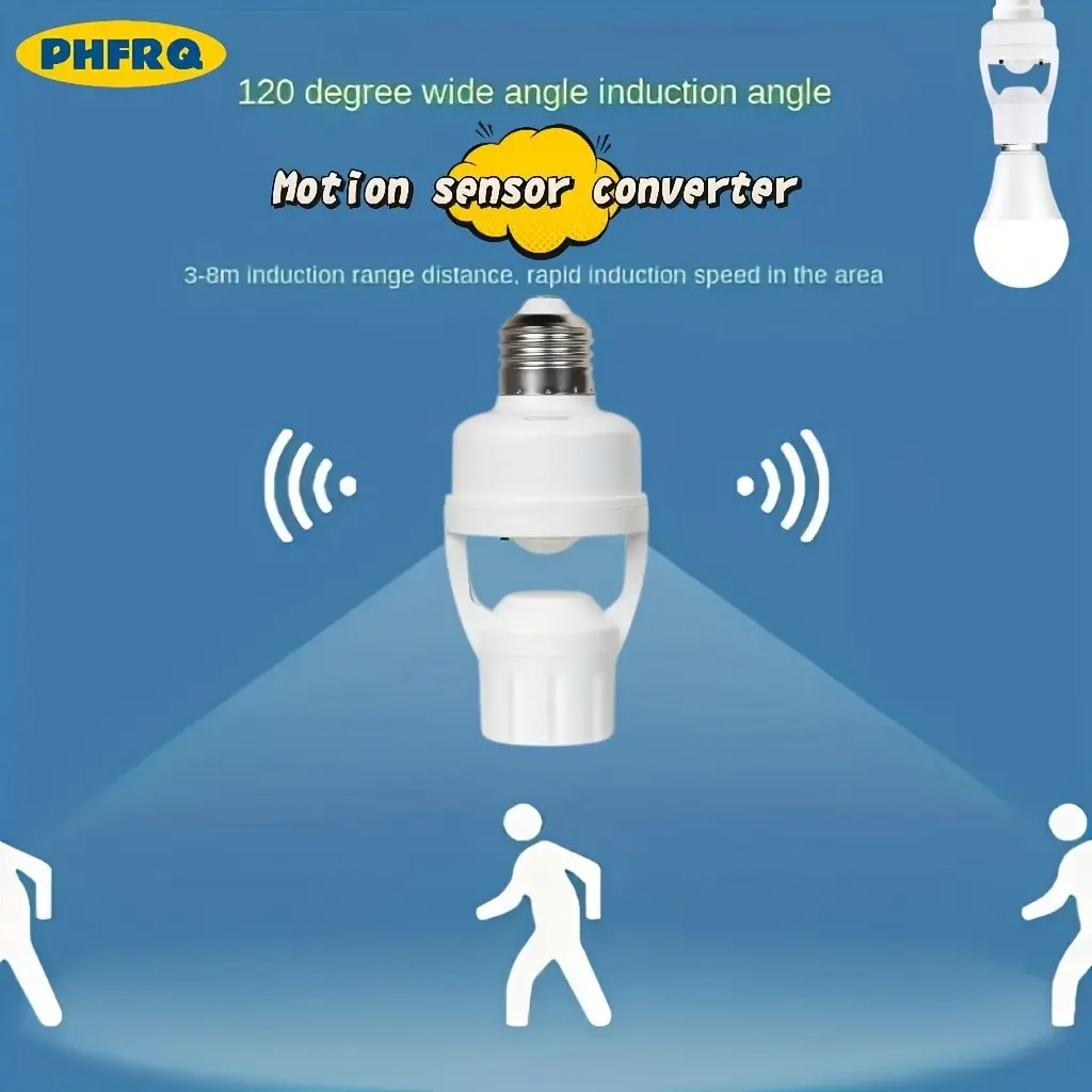 E27 Adapter Converter Light Socket, Adjustable Delay Auto On, Base Easy Install, Easy Installation, Home Use Bulb Conversion Plug No Battery Needed, Motion Sensor