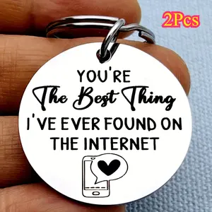 2Pcs Funny Anniversary Keychain Stainless Steel Key Chain Ring Birthday Valentine's Day Gift for Her Him