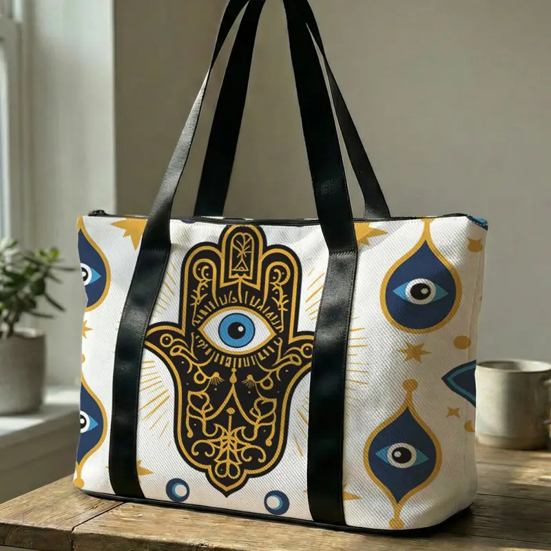 1 Piece of Hamsa Hand & Evil Eye Themed Printed Handbag, Large Capacity Travel Duffel Bag, Portable Overnight Bag, Fashionable Bag, Travel Essentials Bag, Yoga Gym Bag, Portable Crossbody Bag with Shoe Storage Compartment