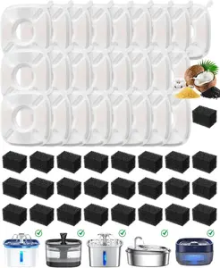 50 Pcs Cat Water Fountain Filters For Veken 95oz/2.8L, 67oz, 85oz, 135oz Dog Water Fountain Automatic Pet Fountain Dog Water Dispenser 25Pcs Pet Fountain Filter Replacement & 25Pcs Pre-Filter Sponges