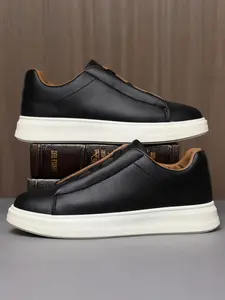 Men's Lightweight Casual Sneakers, Classic Vintage Low-Top Shoes, All-Season Wear, PU Leather, Rubber Sole, Plain Pattern