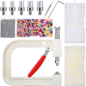 Pearl Setting Machine and Hand Press Pearl Setting Tools, Beads Rivet Fixing Machine with Beads Screw Heads Tweezers for DIY Crafts Accessories