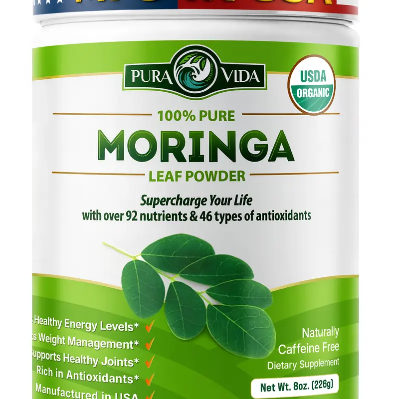 Pura Vida Moringa Powder - 100% Leaf Powder USDA Organic