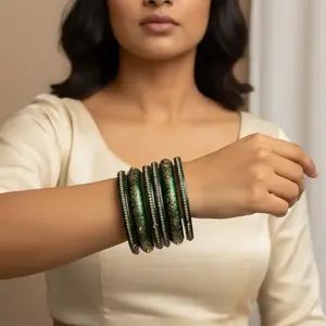 Rajasthani Lac Bangles for Women - 6 Pc Set (4 Bangles and 2 Kada) Traditional Handcrafted Ethnic Jewelry for Festivals and Weddings