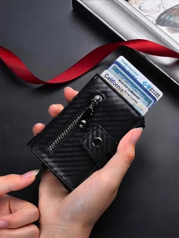 GOODBEE Men's Carbon Fiber RFID Blocking Wallet, Automatic Pop-Up Card Holder, Ultra Slim Aluminum Card Case
