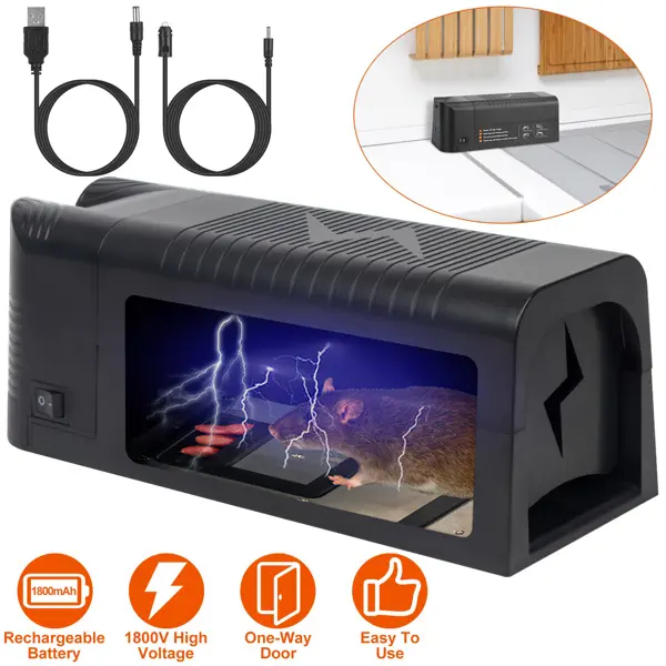 Electric Rat & Mouse Trap Zapper - Powerful Voltage, Shock-Activated, Open Door, Upgraded Instant Kill, Humane Pest Control for Pet & Farm Animal Cages & Accessories, ABS, Batteries-Operated for Kitchen, Office Use