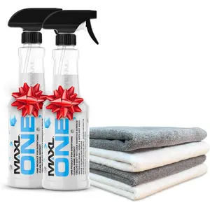 ONE (TM)   with Triphene(R) Technology, Quick  & Wipe  Purpose Waterless Detailer - Clean, Shine, Protect , Glass, Wheels, Trim Without Pre-Washing (2, 20oz w 4  Fiber Cloth)