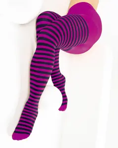 Black Striped Tights 70 Denier - Fuchsia